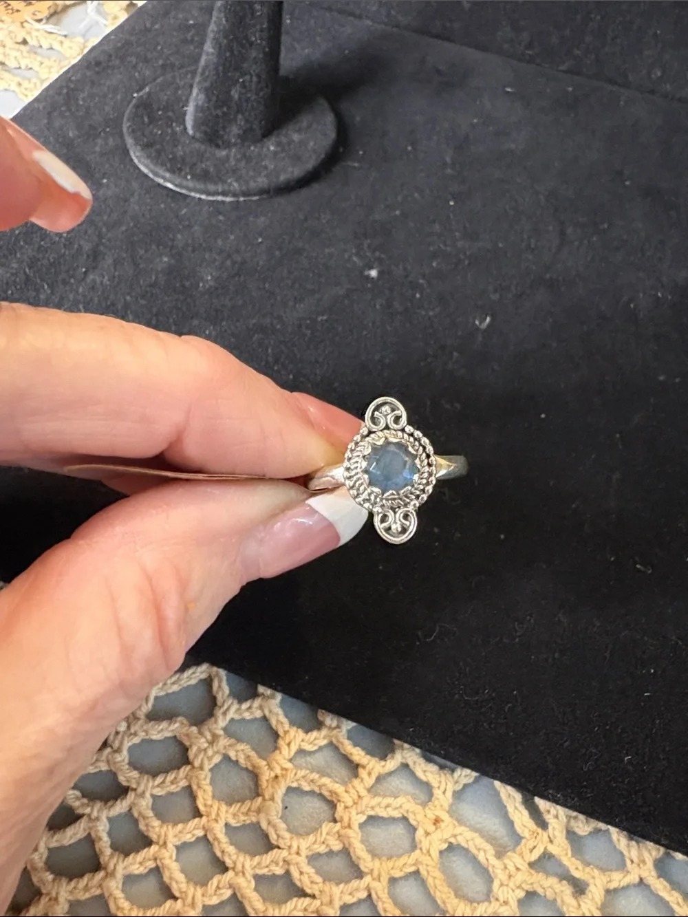 Silver Ring with Blue Labradorite Center